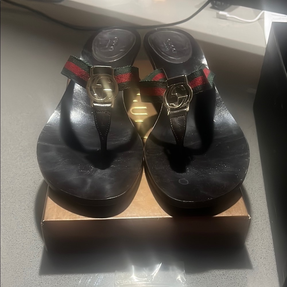 Gucci Black and Gold Sandals with Luxurious Detailing